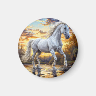 Majestueus wit paard galopperend door water magneet