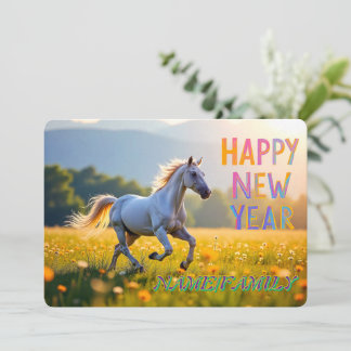 Majestueus wit paard in gouden weide feestdagenkaart