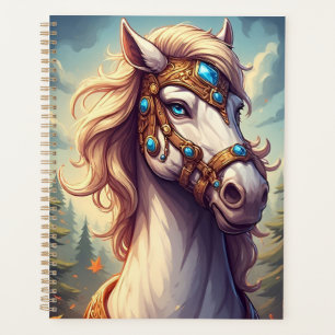 Majestueus wit paard versierd met gouden juwelen planner