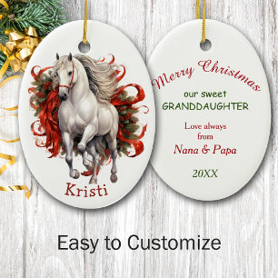 Majestueus Witte Paard Kinderen Kerstmis Keramisch Ornament