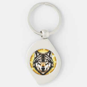 Majestueus wolfportret met gouden achtergrond sleutelhanger