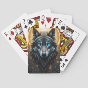 Majestueus wolfportret met gouden aura pokerkaarten