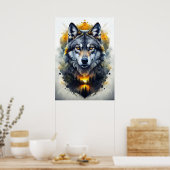 Majestueus wolvenportret in Abstracte kunst Poster (Keuken)