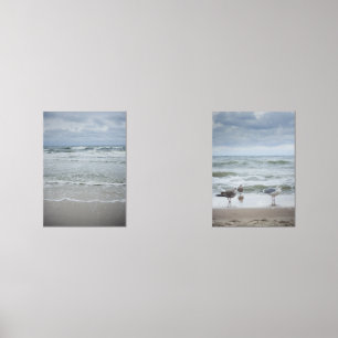 Majestueus zee met golven onder stormachtige lucht muurkunst sets