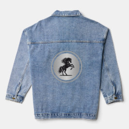 Majestueus zilveren bokkende paard denim jas jacket