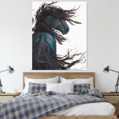 Majestueus zwart paard Friese Canvas Print Bihrle (Insitu (Slaapkamer))