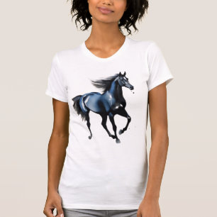 Majestueus zwart paard galopperend vrouwen artisti t-shirt