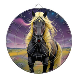 Majestueus zwart paard met golvende gouden manen dartbord