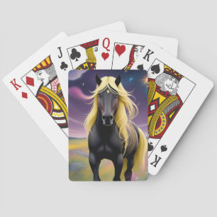 Majestueus zwart paard met golvende gouden manen pokerkaarten