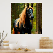 Majestueus zwart paard met stromende manen poster (Keuken)