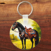 Majestueus zwart paard met zadel sleutelhanger (Achterkant)
