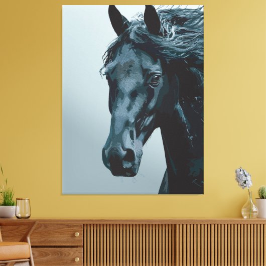 Majestueus zwart paard portret canvas afdruk (Insitu (Woonkamer))