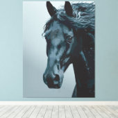 Majestueus zwart paard portret canvas afdruk (Insitu (Houten vloer))
