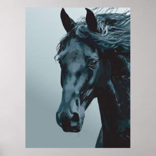 Majestueus zwart paard portret poster