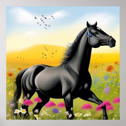 Majestueus zwart paard poster (Voorkant)
