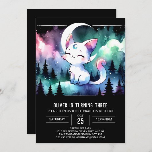 Majestueuze aangepaste kattenverjaardag kaart (Voorkant / Achterkant)