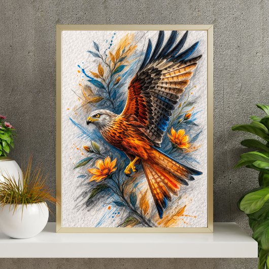 Majestueuze Adelaar Bloemkunstposter | Levendig Vo Poster