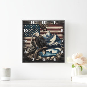 Majestueuze adelaar boven Amerikaans landschap bij Vierkante Klok