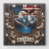 Majestueuze adelaar boven bergen en Amerikaanse vl Vierkante Klok (Voorkant)