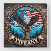 Majestueuze adelaar boven bergen en Amerikaanse vl Vierkante Klok (Voorkant)