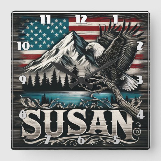 Majestueuze adelaar boven bergen en Amerikaanse vl Vierkante Klok (Voorkant)