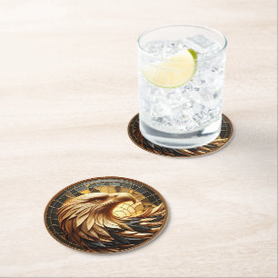 Majestueuze Adelaar die door Glas-in-Lood vliegt Ronde Kartonnen Onderzetter