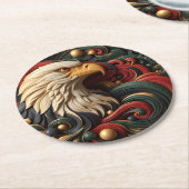 Majestueuze Adelaar: Een Gouden Abstractie Ronde Kartonnen Onderzetter (Gebogen)