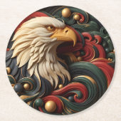 Majestueuze Adelaar: Een Gouden Abstractie Ronde Kartonnen Onderzetter (Voorkant)
