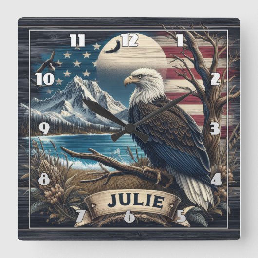 Majestueuze adelaar in de buurt van bergen en Amer Vierkante Klok (Voorkant)