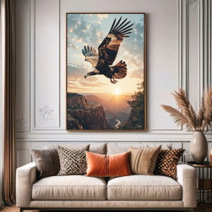 Majestueuze Adelaar in Vliegvlucht bij Zonsonderga Poster