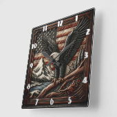 Majestueuze adelaar met bergen en Amerikaanse vlag Vierkante Klok (Hoek)