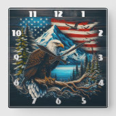 Majestueuze adelaar met bergen en vlag vierkante klok (Voorkant)