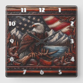 Majestueuze adelaar met uitzicht op bergen en vlag vierkante klok (Voorkant)