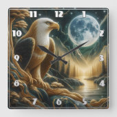 Majestueuze adelaar neergestreken door Moonlit Riv Vierkante Klok (Voorkant)