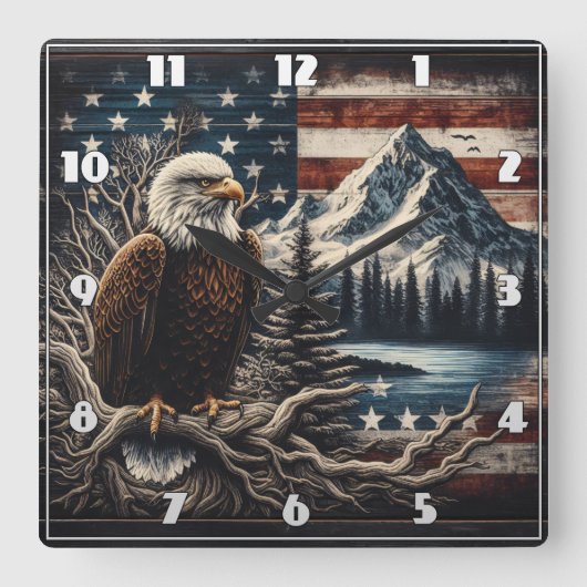 Majestueuze adelaar neergestreken in de buurt van  vierkante klok (Voorkant)