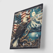 Majestueuze adelaar neergestreken in de buurt van  vierkante klok (Hoek)