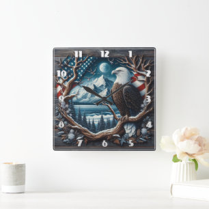 Majestueuze adelaar neergestreken op boom met Amer Vierkante Klok