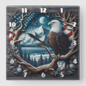 Majestueuze adelaar neergestreken op boom met Amer Vierkante Klok (Voorkant)