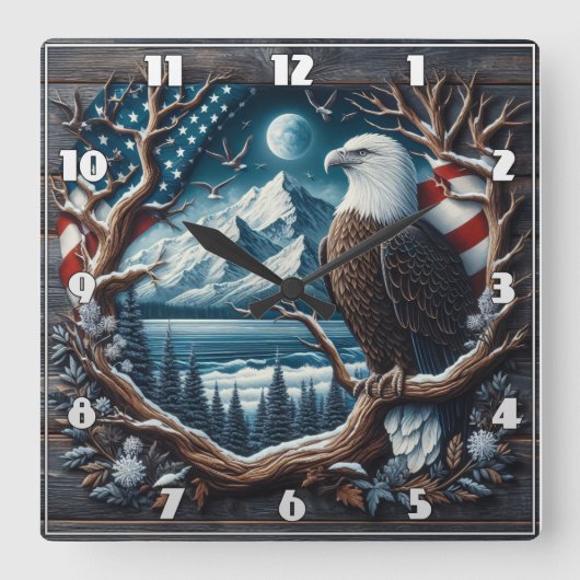 Majestueuze adelaar neergestreken op boom met Amer Vierkante Klok (Voorkant)