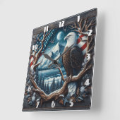 Majestueuze adelaar neergestreken op boom met Amer Vierkante Klok (Hoek)