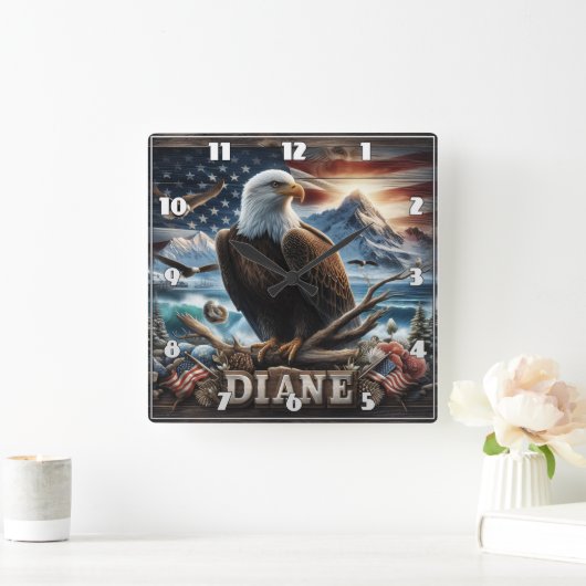 Majestueuze adelaar neergestreken op een tak met v vierkante klok (Huis)