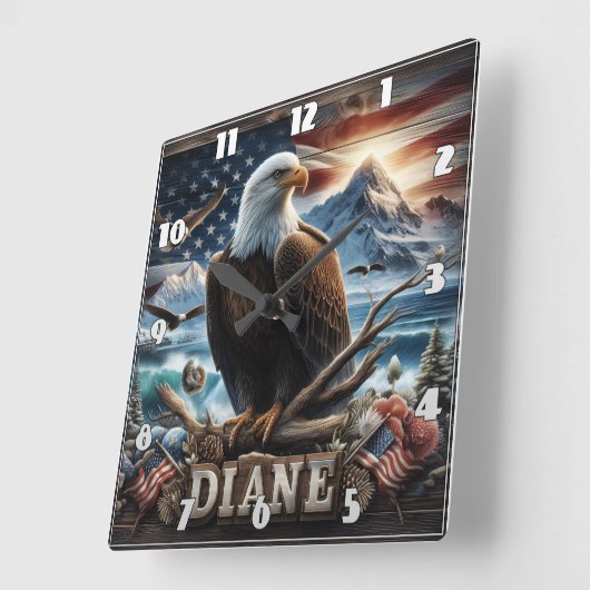 Majestueuze adelaar neergestreken op een tak met v vierkante klok (Hoek)