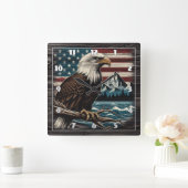 Majestueuze adelaar op tak met Amerikaans thema Vierkante Klok (Huis)