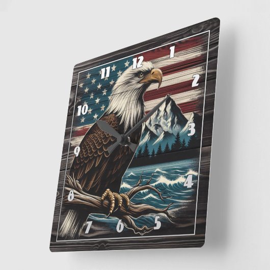 Majestueuze adelaar op tak met Amerikaans thema Vierkante Klok (Hoek)