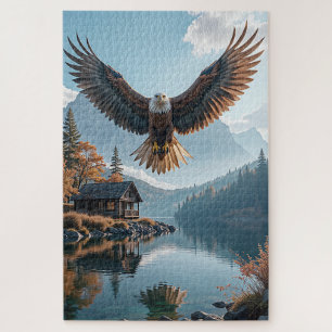 Majestueuze adelaar stijgt over een serene oever v legpuzzel