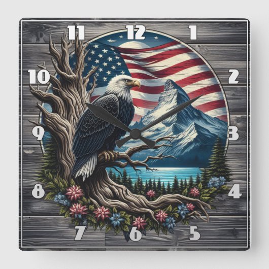 Majestueuze adelaar tegen bergachtig landschap vierkante klok (Voorkant)