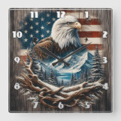 Majestueuze adelaar tussen bergen en Amerikaanse v Vierkante Klok (Voorkant)
