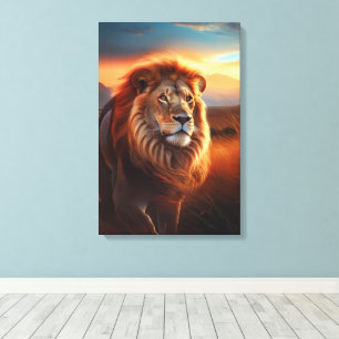 Majestueuze Afrikaanse Leeuw in een Serengeti Zons Canvas Afdruk