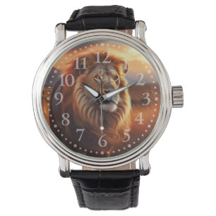 Majestueuze Afrikaanse Leeuw in een Serengeti Zons Horloge