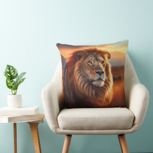Majestueuze Afrikaanse Leeuw in een Serengeti Zons Kussen